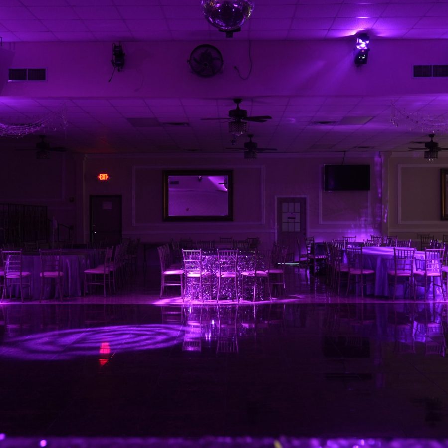 Titanic Ballroom's dance floor washed in Purple Lighting