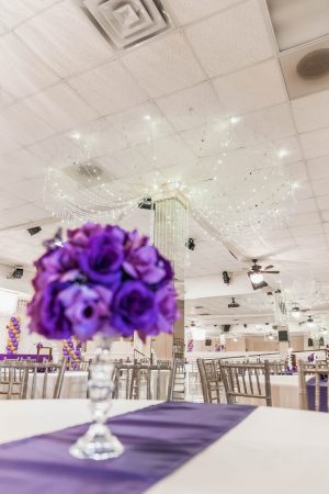 Titanic ballroom decorated in Purple and Ivory